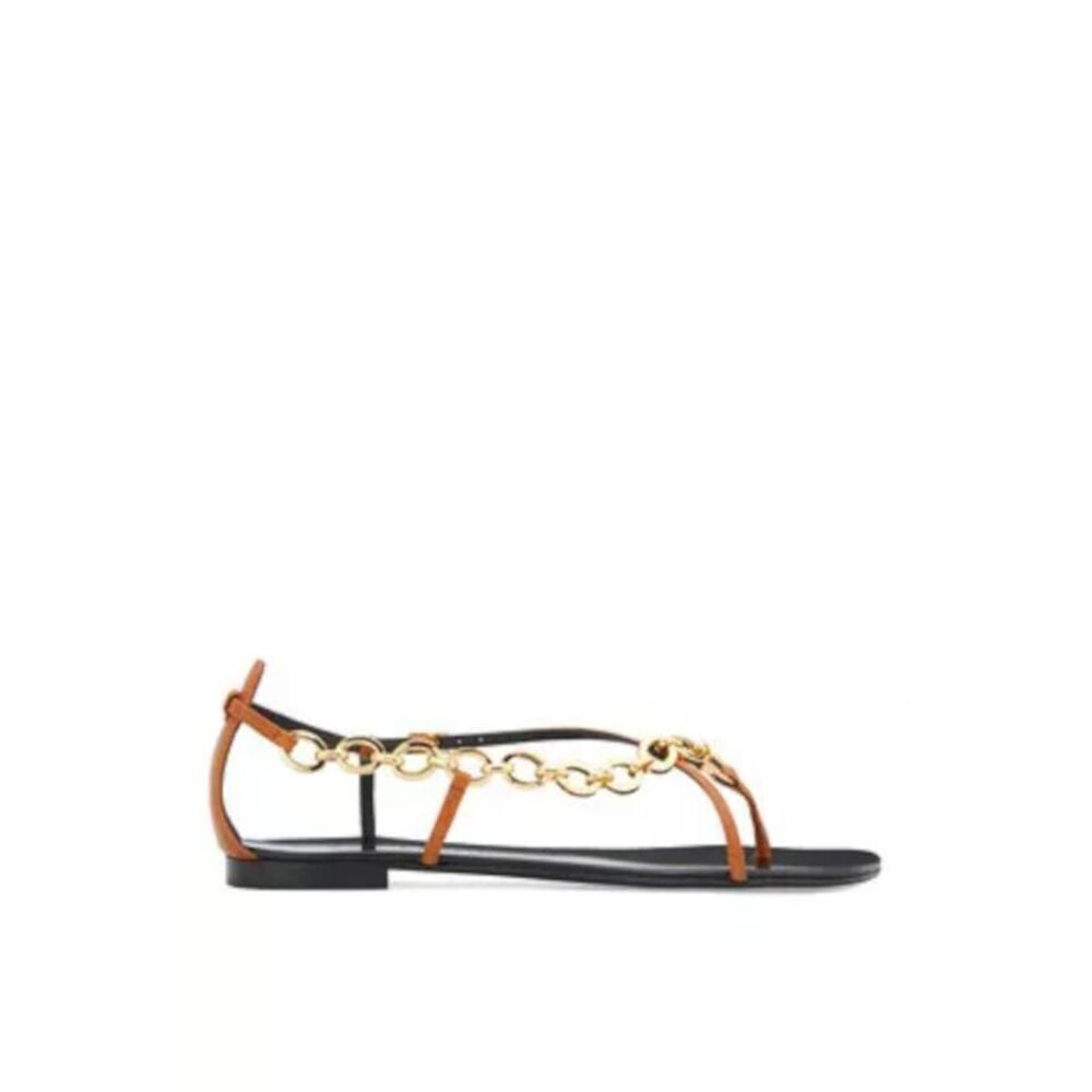 GIUSEPPE ZANOTTI Womens Black Chain Link Krabi Leather Thong Sandals Shoes 38
